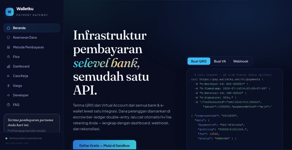 Tampilan situs Walletku